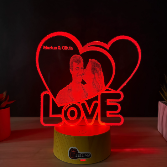 Lampa 3D Personalizata cu Poza – LOVE Hearts