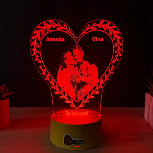 Lampa 3D Personalizata cu Poza – Te Iubesc
