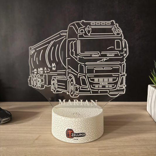 Lampa 3D Personalizata – Camion VOLVO cu Nume