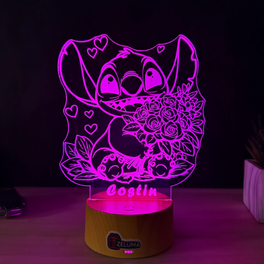 Lampa 3D Personalizata – Stitch cu Flori