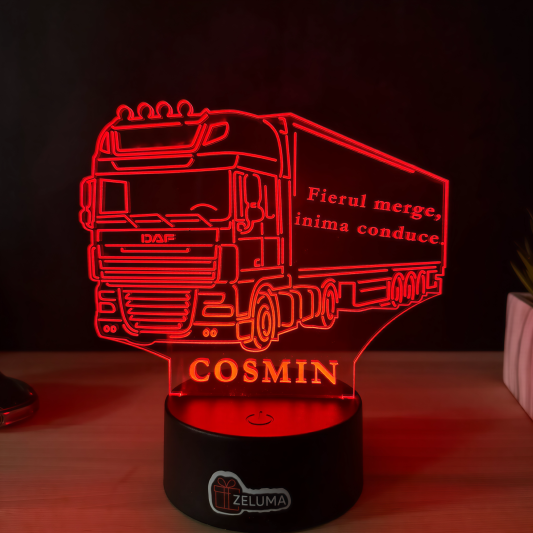 Lampă 3D Personalizata – Camion DAF.2 cu Nume si Mesaj