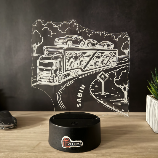 Lampa 3D Personalizata cu Camion Transport Auto – Car Carrier Edition