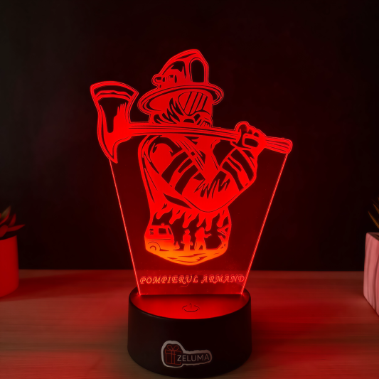 Lampa 3D Personalizata – Pompierul Erou