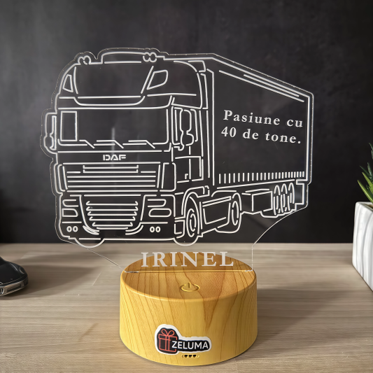 Lampa 3D Personalizata – Camion DAF cu Nume si Citat