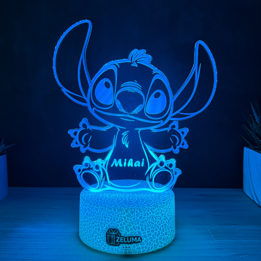 Lampa 3D Personalizata cu Nume – Stitch Baiat