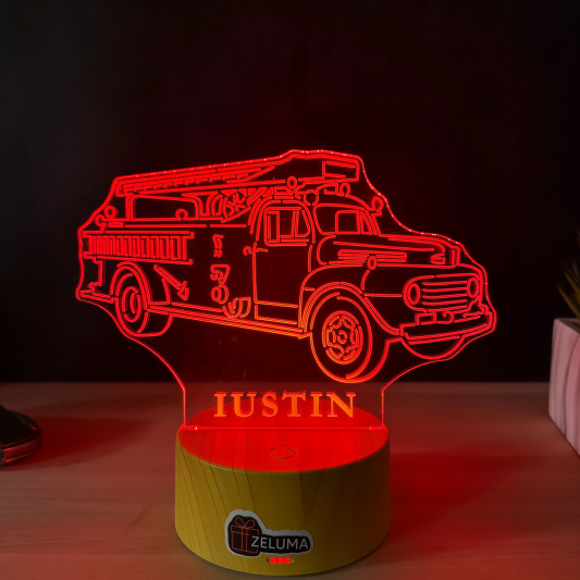 Lampa 3D Personalizata – Masina de Pompieri Retro cu Nume