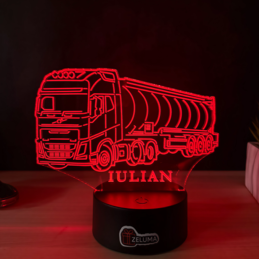 Lampa 3D Personalizata – Camion Cisternă Volvo cu Nume
