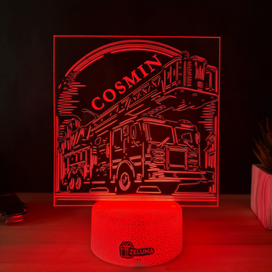 Lampa 3D Personalizata – Autospeciala de Pompieri cu Nume