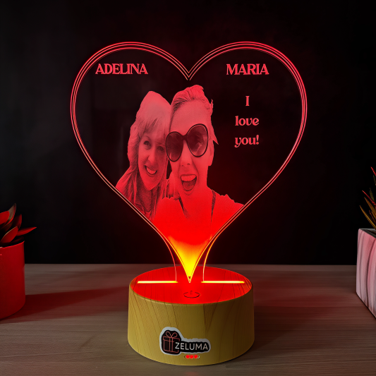 Lampa 3D Personalizata cu Poza – Inima I love you