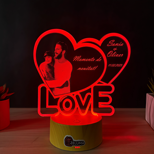 Lampa 3D Personalizata cu Poza – LOVE Momente de Neuitat