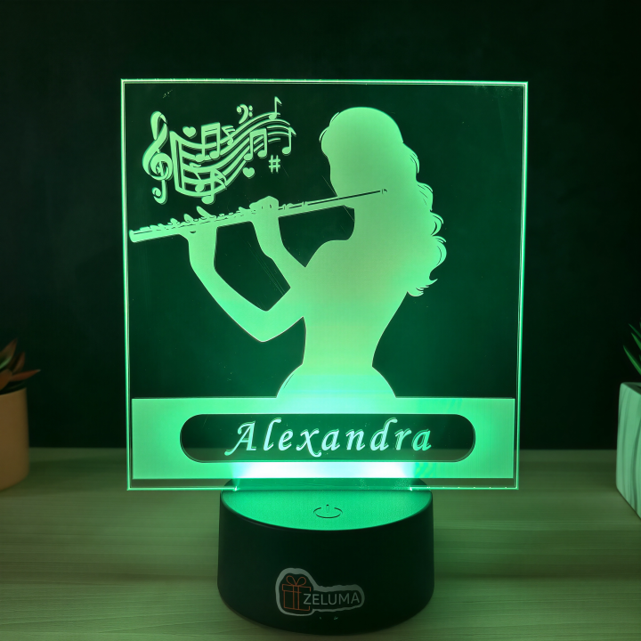 Lampa 3D Personalizata – Flautista cu Nume