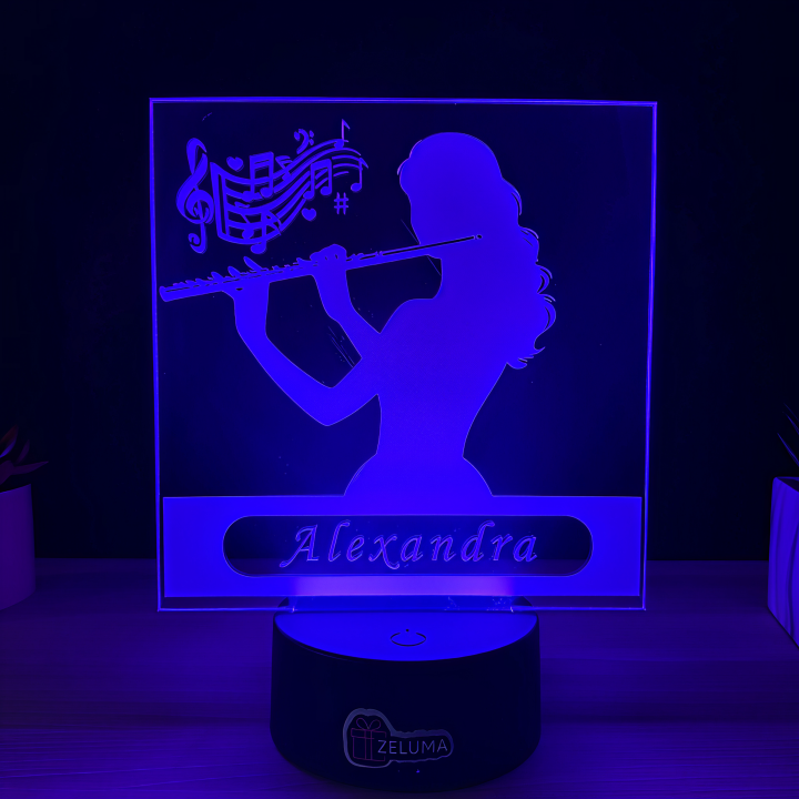 Lampa 3D Personalizata – Flautista cu Nume