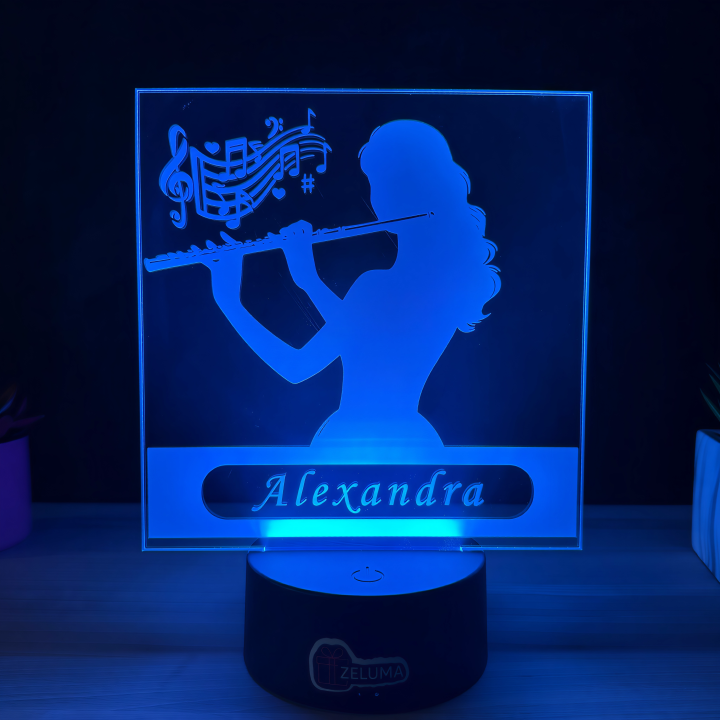 Lampa 3D Personalizata – Flautista cu Nume