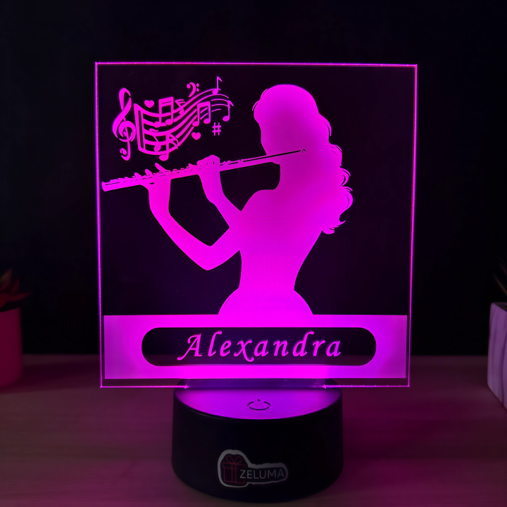 Lampa 3D Personalizata – Flautista cu Nume
