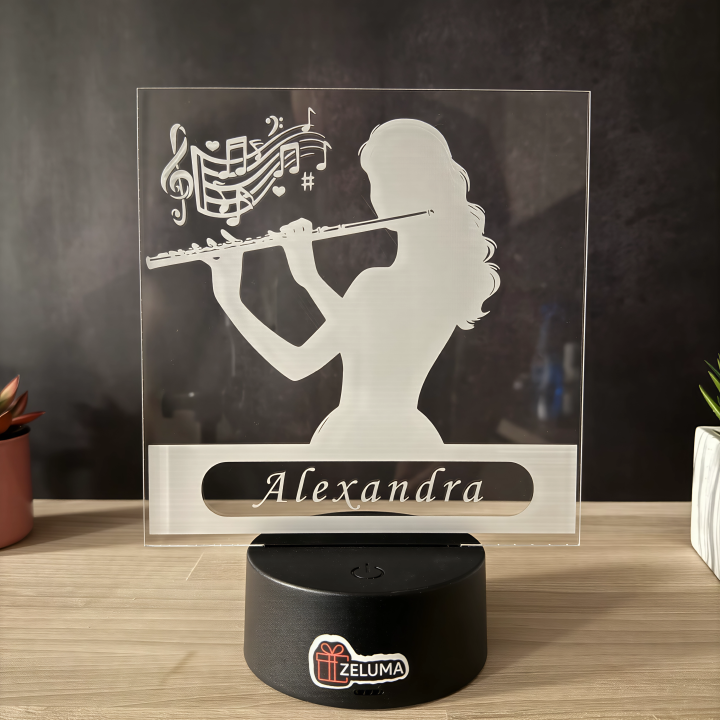 Lampa 3D Personalizata – Flautista cu Nume