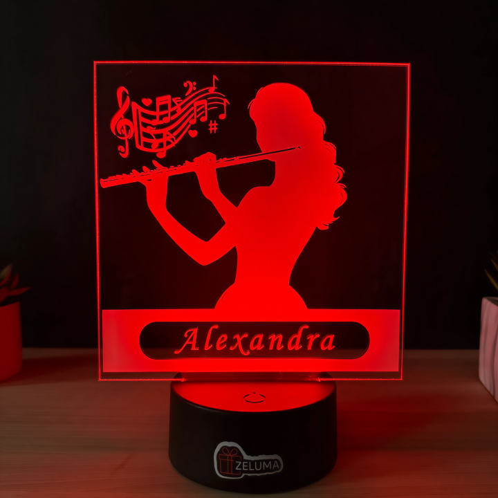 Lampa 3D Personalizata – Flautista cu Nume