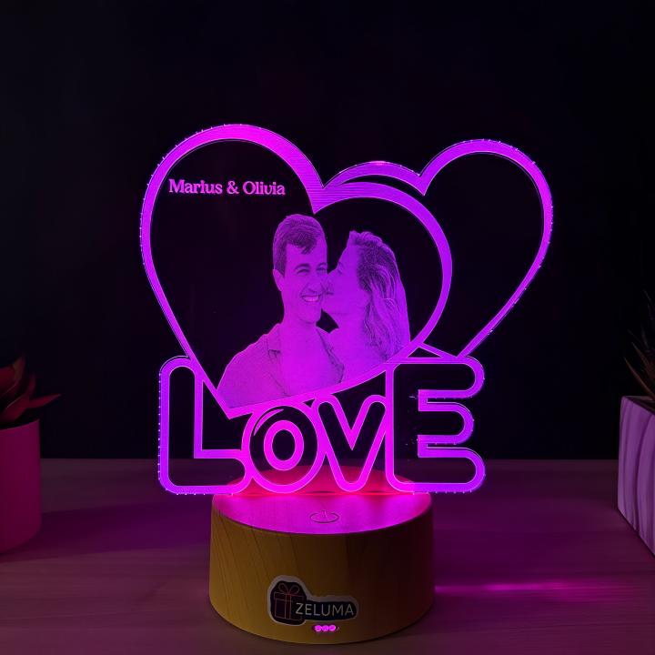 Lampa 3D Personalizata cu Poza – LOVE Hearts