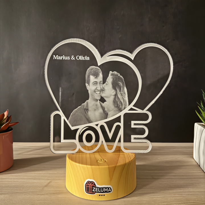 Lampa 3D Personalizata cu Poza – LOVE Hearts