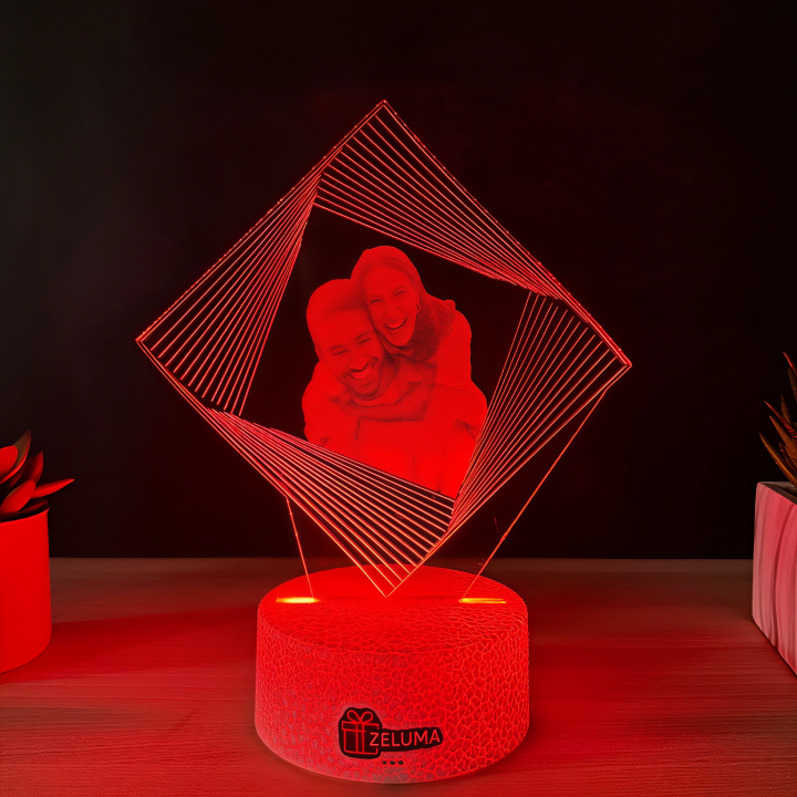 Lampa 3D Personalizata cu Poza – Geometric Love