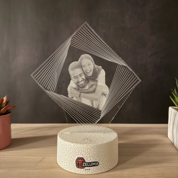 Lampa 3D Personalizata cu Poza – Geometric Love