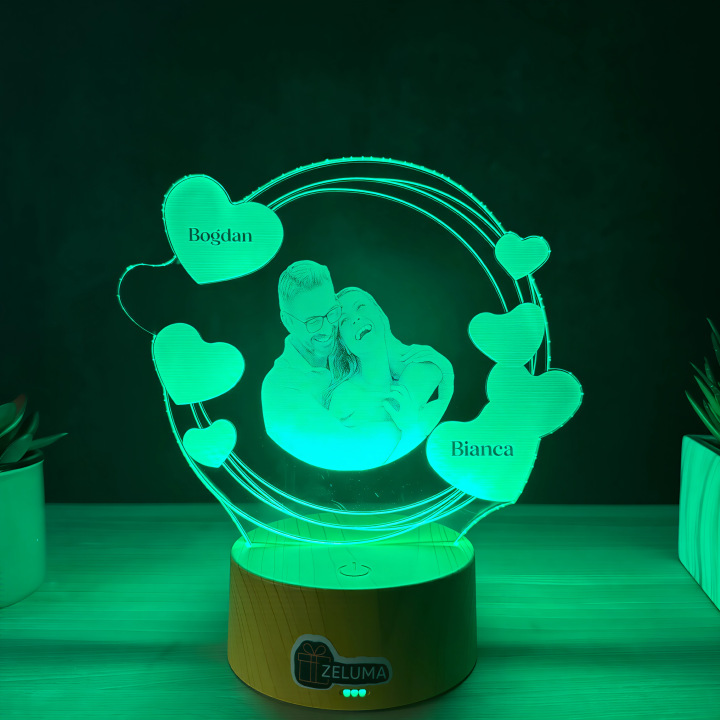 Lampa 3D Personalizata cu Poza – Hearts of Love
