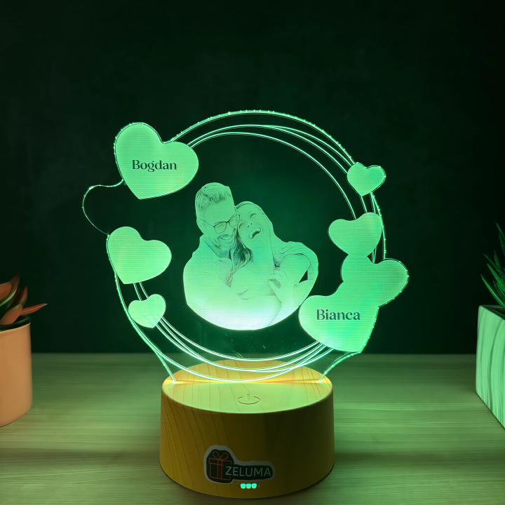 Lampa 3D Personalizata cu Poza – Hearts of Love