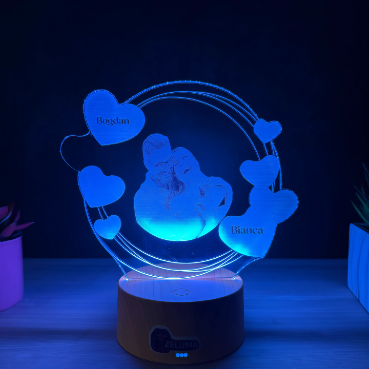 Lampa 3D Personalizata cu Poza – Hearts of Love