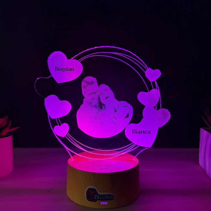 Lampa 3D Personalizata cu Poza – Hearts of Love