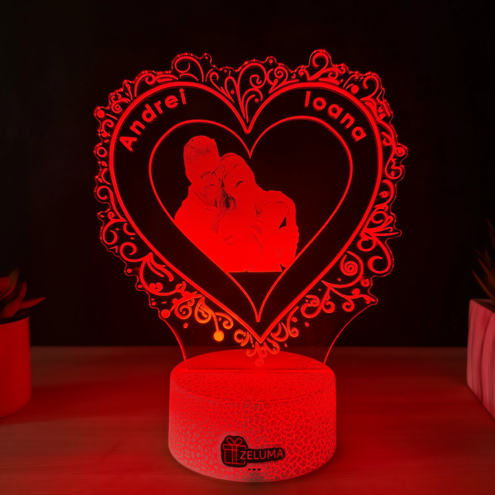 Lampa 3D Personalizata cu Poza – Heart Frame Love