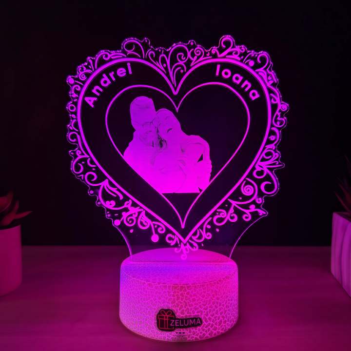 Lampa 3D Personalizata cu Poza – Heart Frame Love