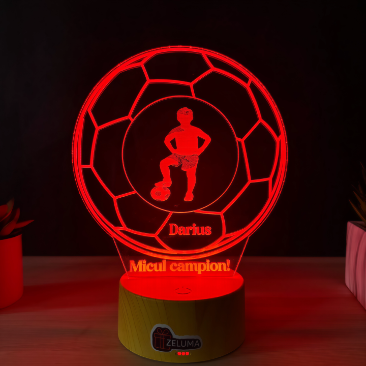 Lampa 3D Personalizata cu Poza – Micul Campion