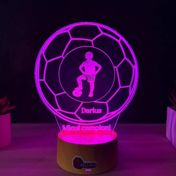 Lampa 3D Personalizata cu Poza – Micul Campion