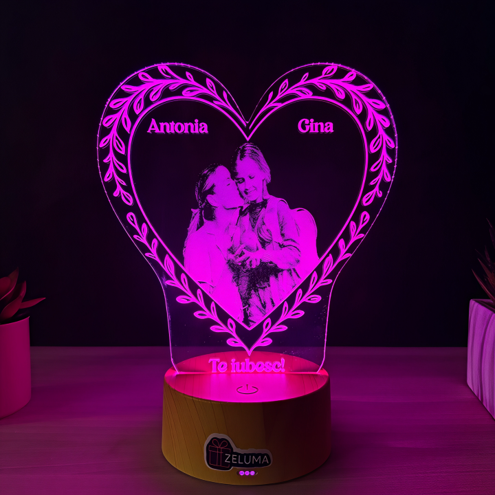 Lampa 3D Personalizata cu Poza – Te Iubesc