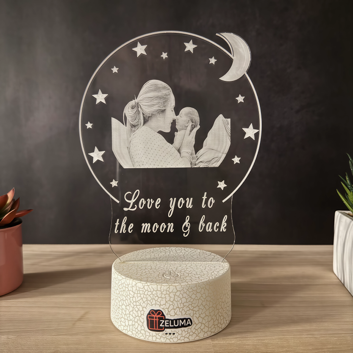 Lampa 3D Personalizata cu Poza – Love You to the Moon & Back