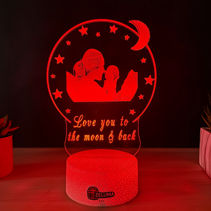 Lampa 3D Personalizata cu Poza – Love You to the Moon & Back