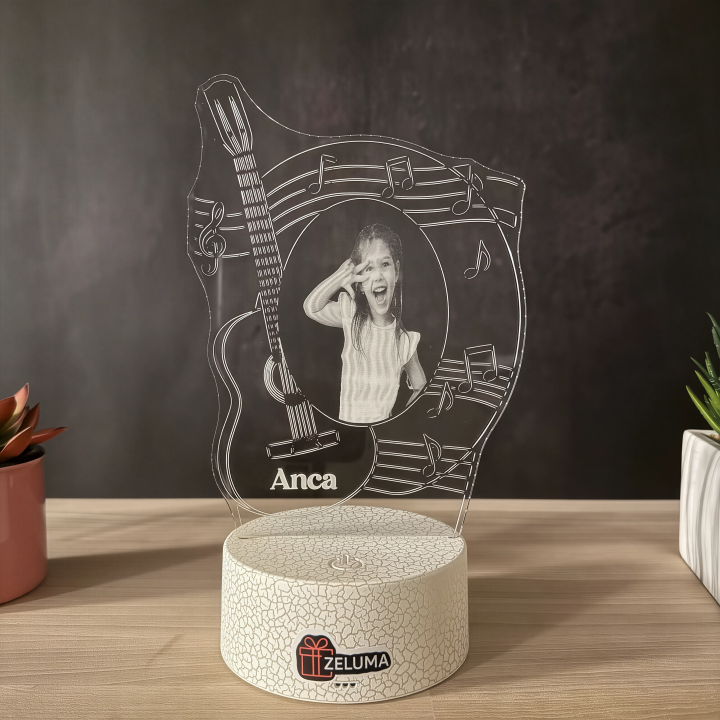 Lampa 3D Personalizata cu Poza – Note Muzicale