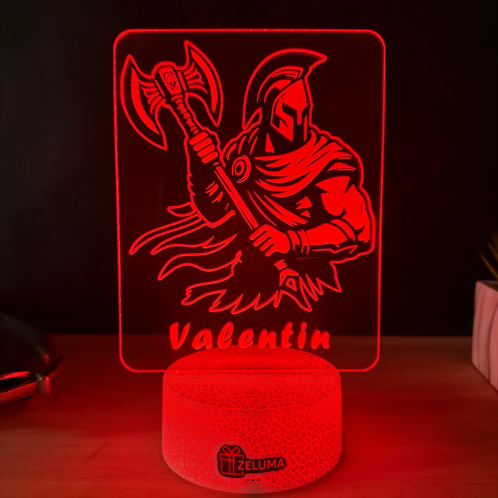 Lampa 3D Personalizata – Razboinic cu Topor si Nume