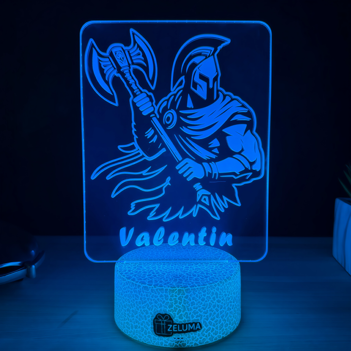 Lampa 3D Personalizata – Razboinic cu Topor si Nume