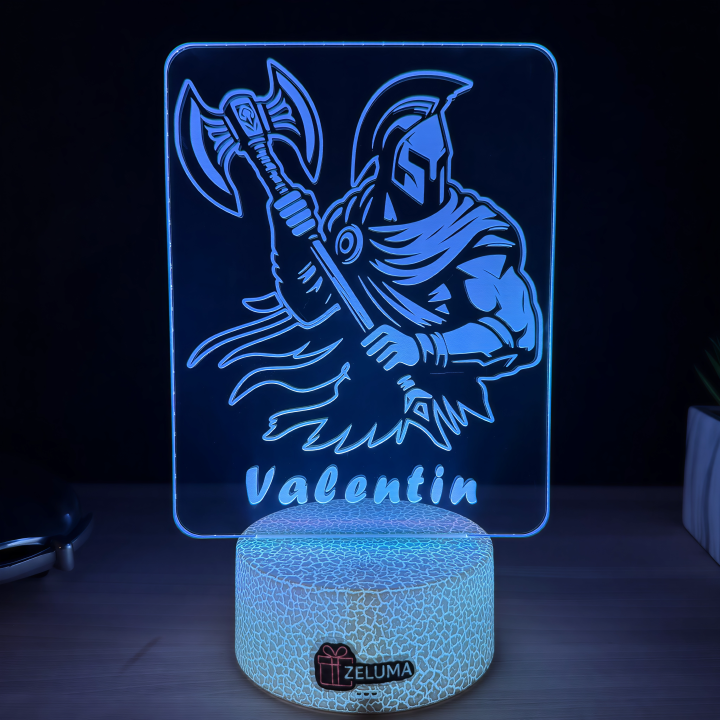 Lampa 3D Personalizata – Razboinic cu Topor si Nume