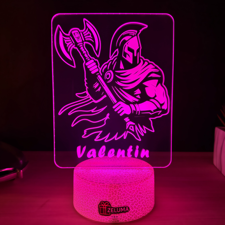 Lampa 3D Personalizata – Razboinic cu Topor si Nume