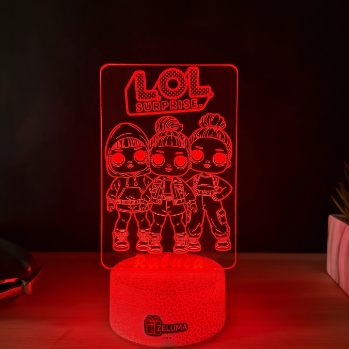 Lampa 3D Personalizata – LOL Surprise Squad cu Nume