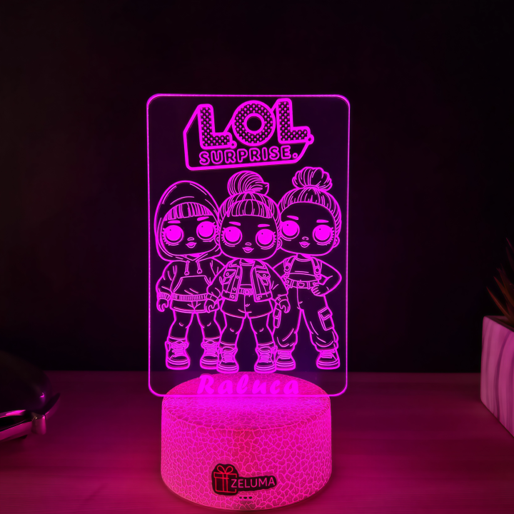 Lampa 3D Personalizata – LOL Surprise Squad cu Nume