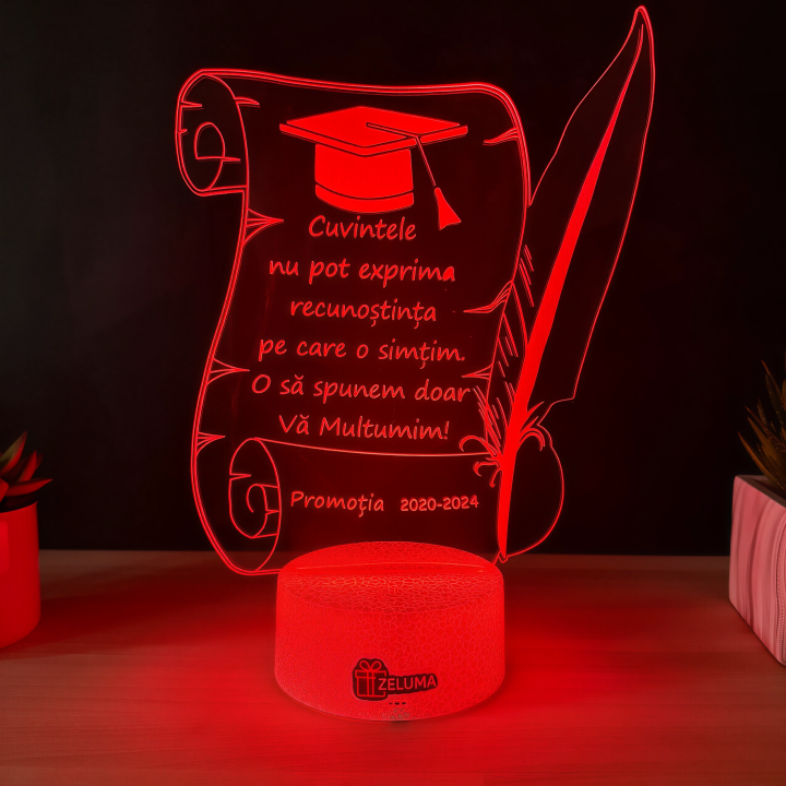 Lampa 3D Personalizata – Cadou de Absolvire / Profesor