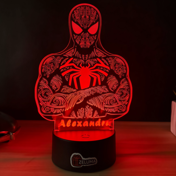 Lampa 3D Personalizata – Spiderman Tribal cu Nume