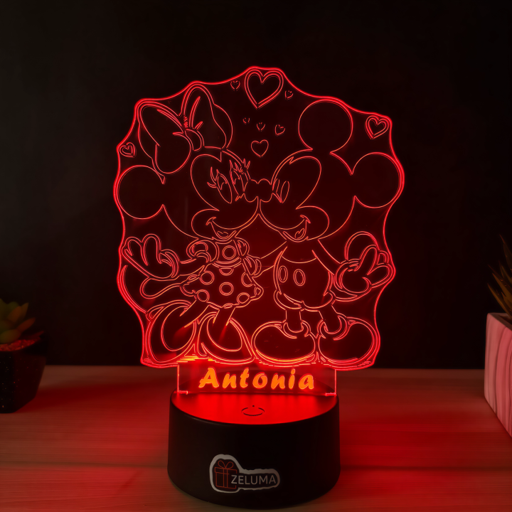 Lampa 3D Personalizata – Mickey si Minnie Love cu Nume
