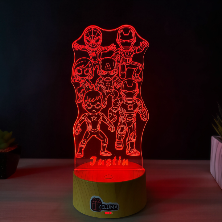 Lampa 3D Personalizata – Super Eroi cu Nume