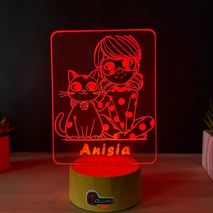 Lampa 3D Personalizata – Miraculous Ladybug cu Nume