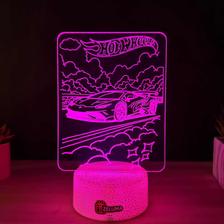 Lampa 3D Personalizata – Hot Wheels cu Nume
