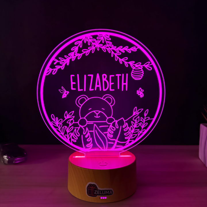 Lampa 3D Personalizata cu Nume – Ursulet in Natura