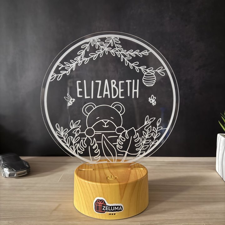 Lampa 3D Personalizata cu Nume – Ursulet in Natura